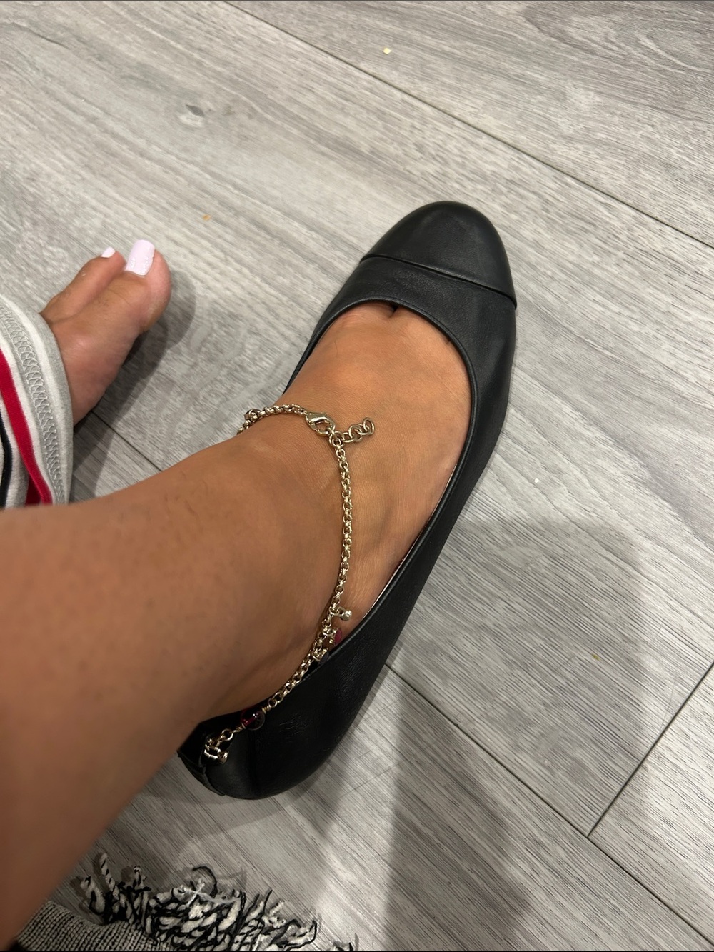 CHANEL Vintage Black Ballet Flat with Gold Beaded Anklet Chain Eu 40 - Picture 4 of 13
